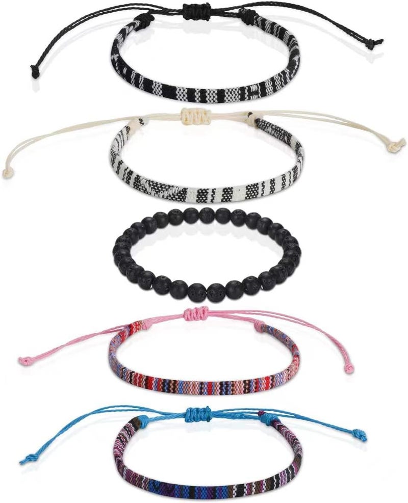 Mannikesi Beach Bracelet Set for Men and Women, Surfer Men Bracelet, Braided Boho Summer Bracelets Adjustable Men's Bracelet Handmade Women Bracelet String Rope Ankle Bracelets Birthday Gift - Image 1